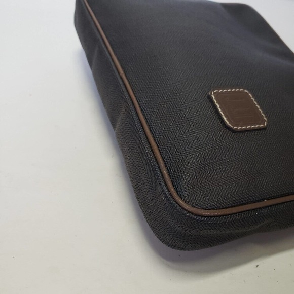 Dunhill Wristlet Pouch Men's Bag Large 9x8 Brown Logo Designer Coated Canvas - Picture 9 of 11